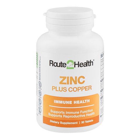 Route 2 Health Zinc Plus Copper Dietary Supplement Supports immune System, 30 Tablets