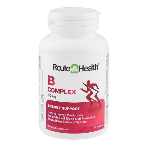 Route 2 Health B Complex 50mg Dietary Supplement Energy Supports Red Blood Cell, 30 Tablets