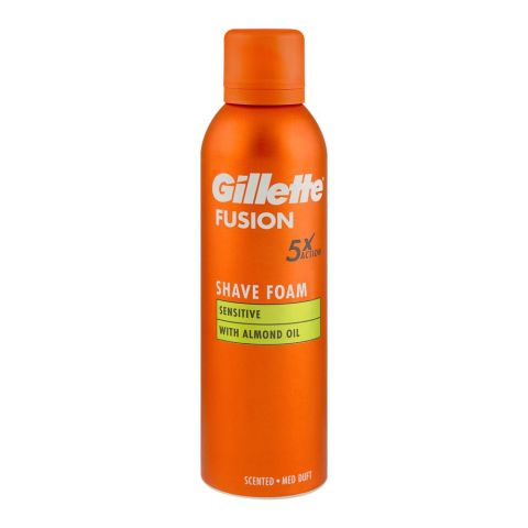 Gillette Fusion Shave Foam with Almond Oil, 5x Action, For Sensitive Skin, 250ml