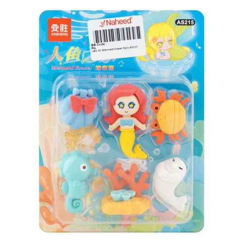 UBS 3D Mermaid Erasers, For DIY School Kits, 6-Pack, AS215