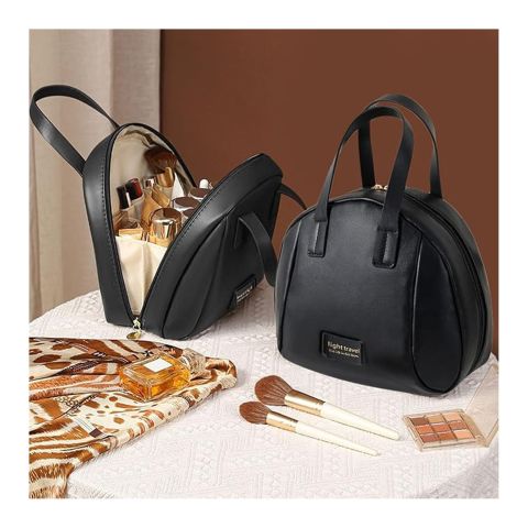 Handle-Top Travel Cosmetic Bag, Makeup Organizer & Toiletry Pouch, Black