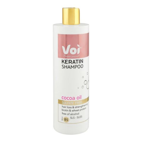 Voi Keratin Shampoo with Cocoa Oil, Sulfate Free & Alcohol Free, For Hair Loss, 400ml