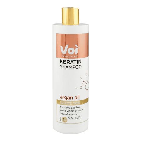 Voi Keratin Shampoo with Argan Oil, Sulfate & Alcohol Free, For Damaged Hair, 400ml