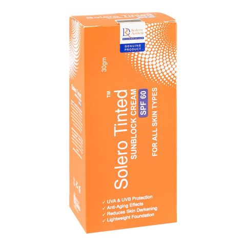 Rederm Aesthetics Solero Tinted Sunblock Cream, SPF-60, For All Skin Types, 30g