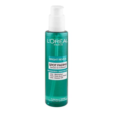L'Oreal Bright Reveal Spot Fading Serum-In-Cleanser, Niacinamide & Salicylic Acid, For All Skin Types, 150ml