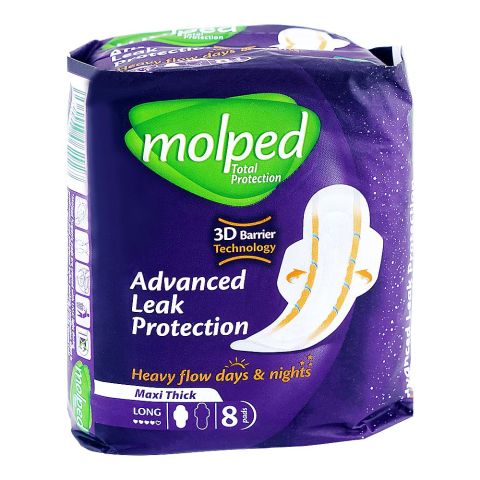 Molped Advanced Leak Protection Maxi Thick Sanitary Pads, Long, 8 Pads