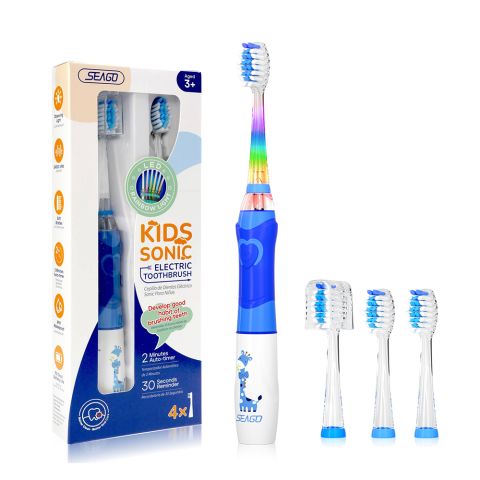 Seago Kids Sonic Electric Toothbrush with 4 Brush Heads, IPX7 Waterproof, For 3+ Years, Blue, SG-977
