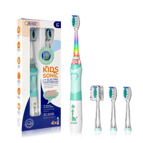 Seago Kids Sonic Electric Toothbrush with 4 Brush Heads, IPX7 Waterproof, For 3+ Years, Green, SG-977