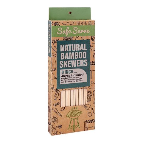 Safe Serve 8" Natural BBQ Bamboo Skewers, 3mm, 48-Pack