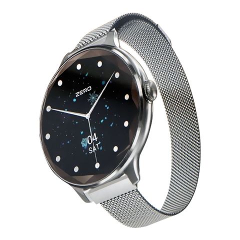 Zero Jewel Smoled Display BT Calling Smart Watch, Silver Milannese