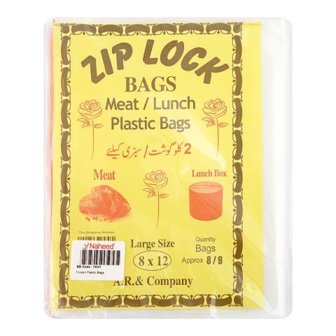 AR Zip Lock Bags, Shoppers, Large, 8x12 inches, 2kg Capacity, White, approx. 8/9 Pieces