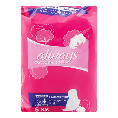 Always Cottony Soft Maxi Thick Extra Long Pads, 6-Pack