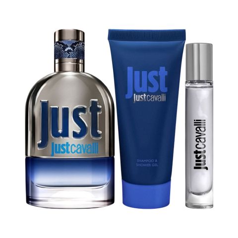 Roberto Cavalli For Him Set Eau de Toilette, 90ml+ Eau de Toilette 15ml + Shampoo & Shower Gel 100ml + Travel Pouch