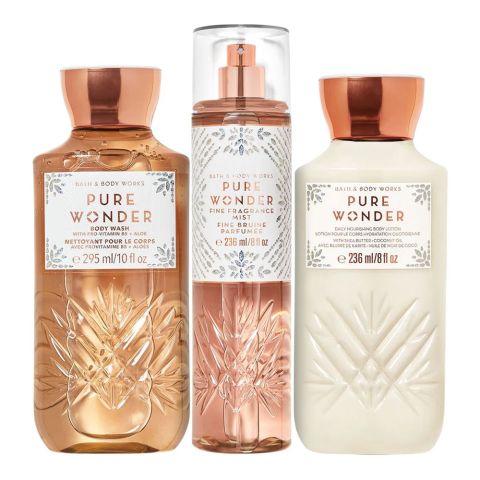 Bath & Body Works Pure Wonder Set, For Women, 295ml Body Wash + 263ml Body Lotion + 263ml Fragrance Mist, 3-Pack