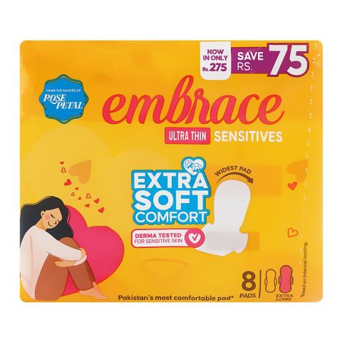 Embrace Sensitives Ultra Thin Pads Extra Long, 8-Pack, Save Rs.75/-