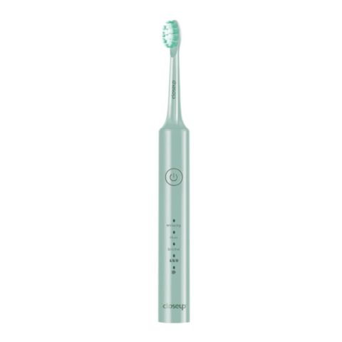 Closeup Sonic Expert 8x Plaque Removal Waterproof Rechargeable Toothbrush, 2 Brush Heads, Green