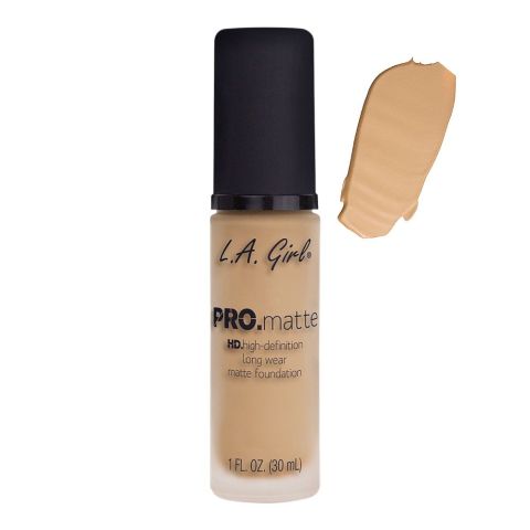 L.A. Girl Pro Matte HD Long Wear Matte Foundation, GLM718 Sandy Beige, 30ml