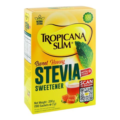 Tropicana Slim Sweet Honey Stevia Sweetener Sachet, 2g, 100-Pack