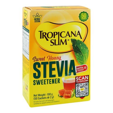 Tropicana Slim Sweet Honey Stevia Sweetener Sachet, 2g, 50-Pack