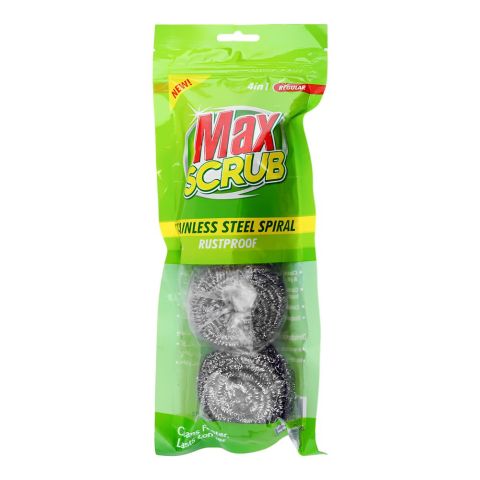 Max Scrub Stainless Steel Spiral, Rust Proof, 4-In-1 Regular, 4-Pack