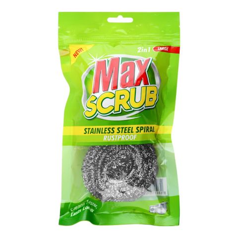 Max Scrub Stainless Steel Spiral, Rust Proof, 2-In-1 Large, 2-Pack