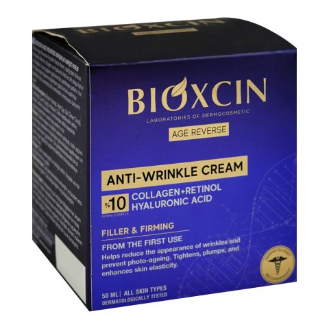 Bioxcin Anti-Wrinkle Cream, Collagen + Retinol, Hyaluronic Acid, For All Types Of Skin, 50ml
