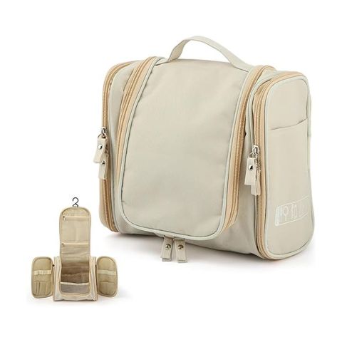 AJF Travel Portable Makeup Toiletry Organizer Pouch Storage Hanging Bag, Beige