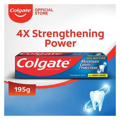 Colgate Maximum Cavity Protection Amino Power Toothpaste, Great Regular Flavour, 195g