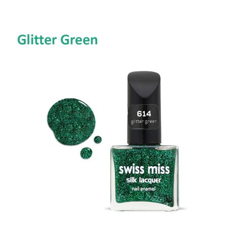 Swiss Miss Silk Lacquer Nail Enamel, 614 Glitter Green