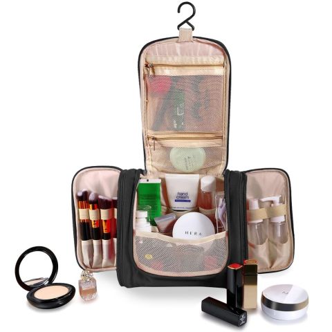 AJF Travel Portable Makeup Toiletry Organizer Pouch Storage Hanging Bag, Black