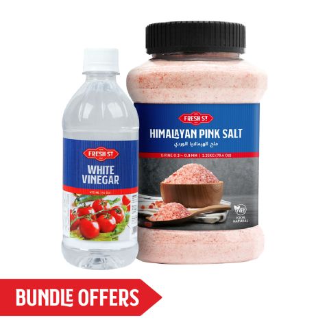 Fresh Street White Vinegar, 473ml + Fresh Street Himalayan Pink Salt, 2.25 KG, Bundle Offer