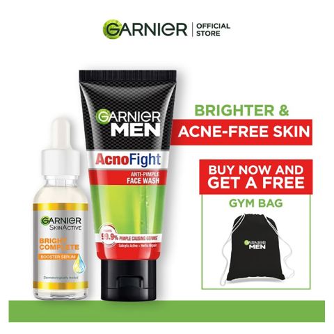 Garnier Vitamin C Booster Serum 30ml+Acno-Fight Face Wash 50ml, Bundle Offer