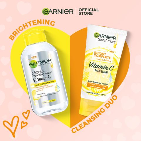 Garnier Brightening Cleansing Duo - Vitamin C Facewash 100ml + Micellar Water 125ml