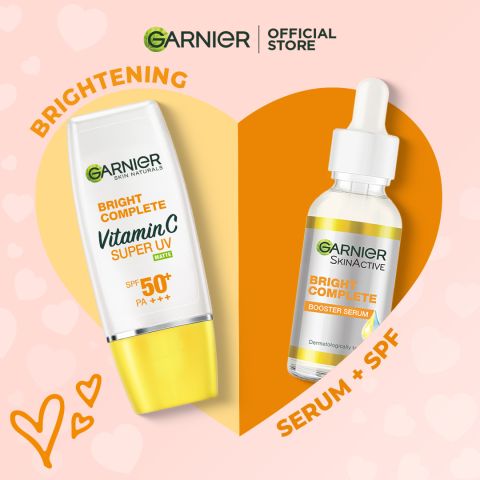 Garnier Brightening Skincare - Vitamin C Serum 30ml + Super UV Matte SPF 50+ Sunscreen 50ml