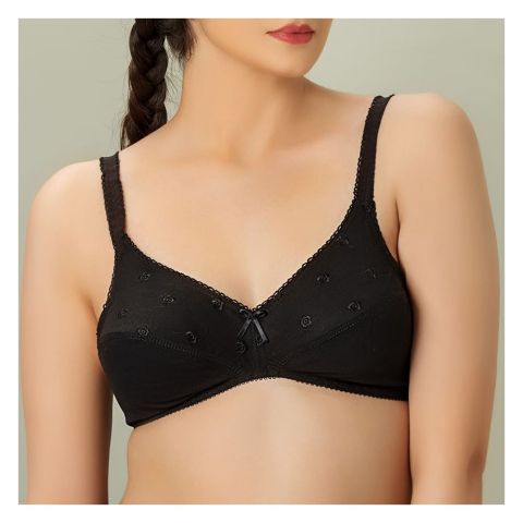 BeBelle Tulips Cotton Embroidered Bra, Beyond Basics, Black