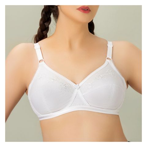 BeBelle Xclence Cotton Embroidery Cross Over Bra, Comfort & Control, White