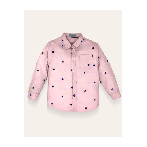 IXAMPLE Boys Pink Star Embroidered Pink Chambray Shirt