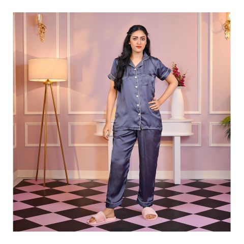 Basix Women&#039;s Silk Night Suit, Steel Grey, SW-112