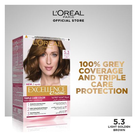 L'Oreal Excellence Creme Hair Color Golden Brown 5.3, Triple Protection Seals, Replenishes & Conditions