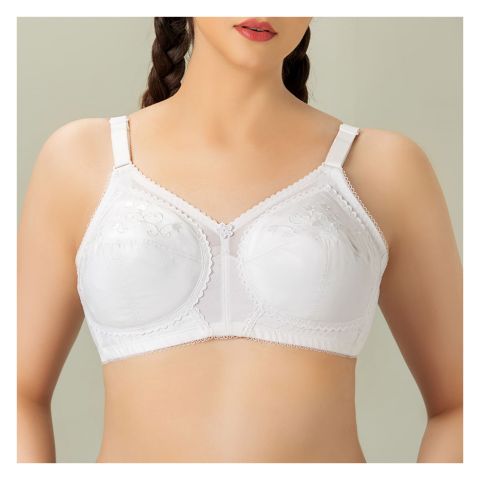 BeBelle Doria Cotton Embroidered Control Bra, B-Cup, Comfort & Control, White, 1031