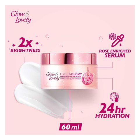 Glow & Lovely Hydra Glow Rose Enrich Serum Cream, Water Light Glow Formula, 60ml