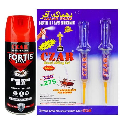 Czar Fortis Flying Insect killer Spray With Free Syringe Pack, 400ml