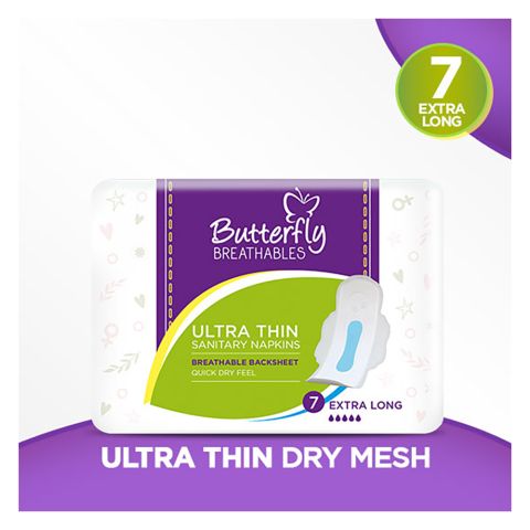 Butterfly Breathables Ultra Thin Sanitary Napkins, Dry Mesh Topsheet, Extra Large, 7 Pads