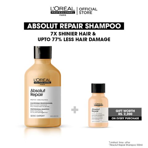 L'Oreal Professionnel Serie Expert Protein + Gold Quinoa Absolut Repair Dry And Damage Hair Shampoo, 300ml