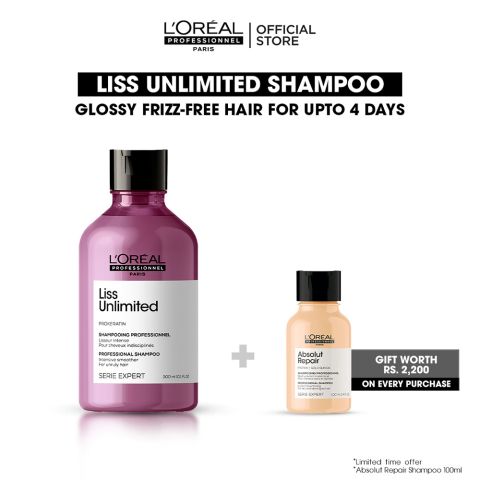 L'Oreal Professionnel Serie Expert Liss Unlimited Pro-Keratin Professional Shampoo, For Frizzy & Unruly Hair, 300ml