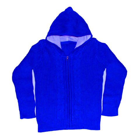 IXAMPLE Boys Blue Cable-knit Zipper Hoody, Blue, IXWBHJ 140511