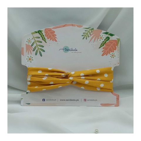 Sandeela Cotton/Linen Crisscross Headband, Yellow With White Polka Dots, M13-01-1025