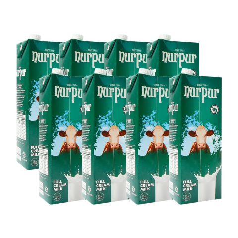 Nurpur Full Cream Milk Tetra Pack, 1.5 Litre Each, 8-Pack