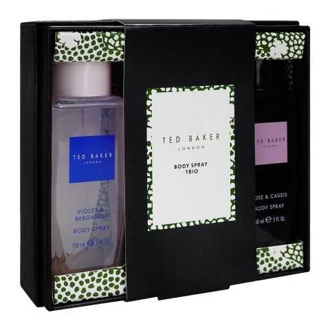 Ted Baker Body Spray Trio, Violet & Bergamot + Rose & Cassis + Raspberry & Orange Blossom, 150ml Each