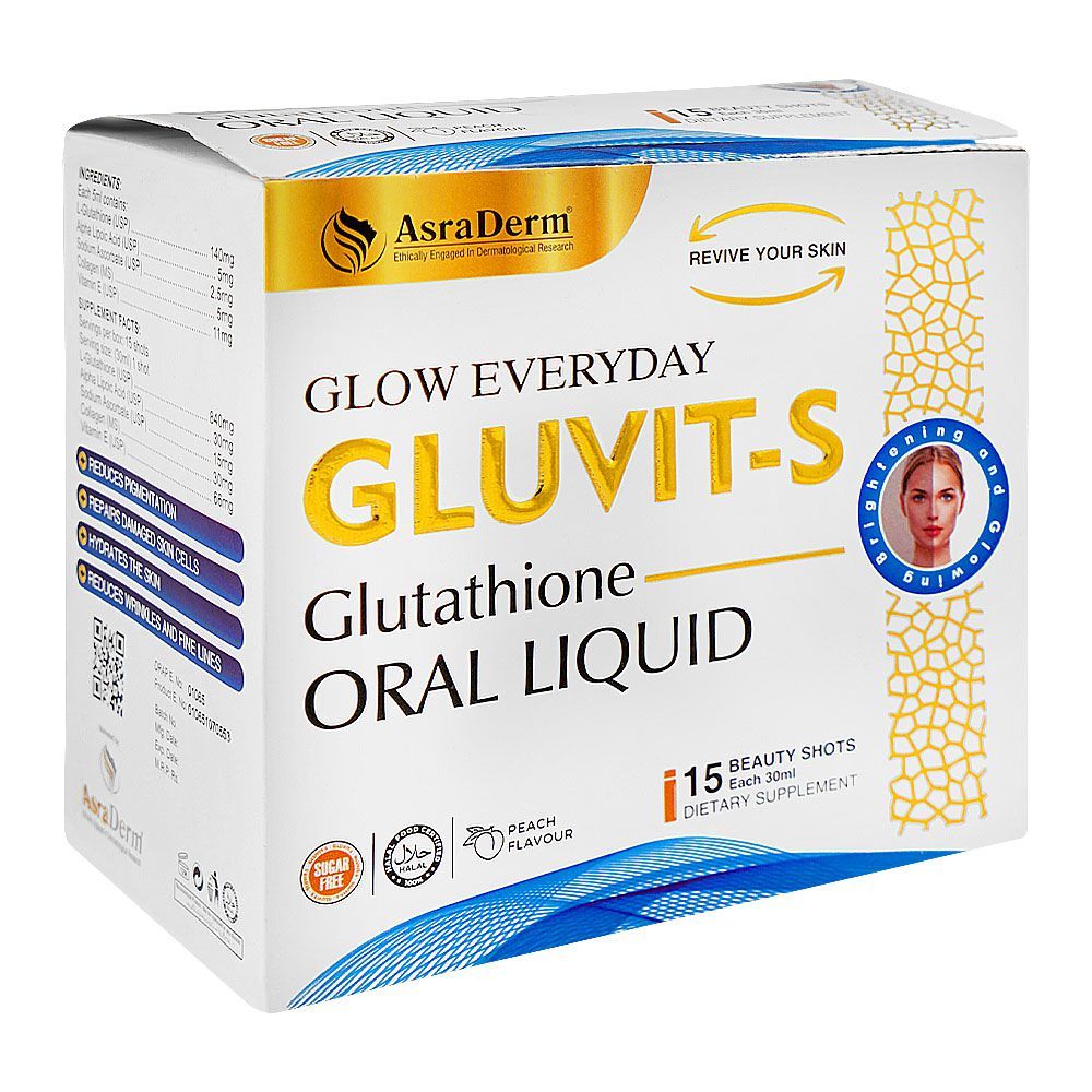Gluvit's Glutathione Oral Liquid, Sugar Free, For Wrinkles & Fine Lines, 30ml